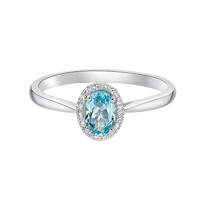 10K White Gold Swiss Blue Topaz and Diamond Ring - 4 /