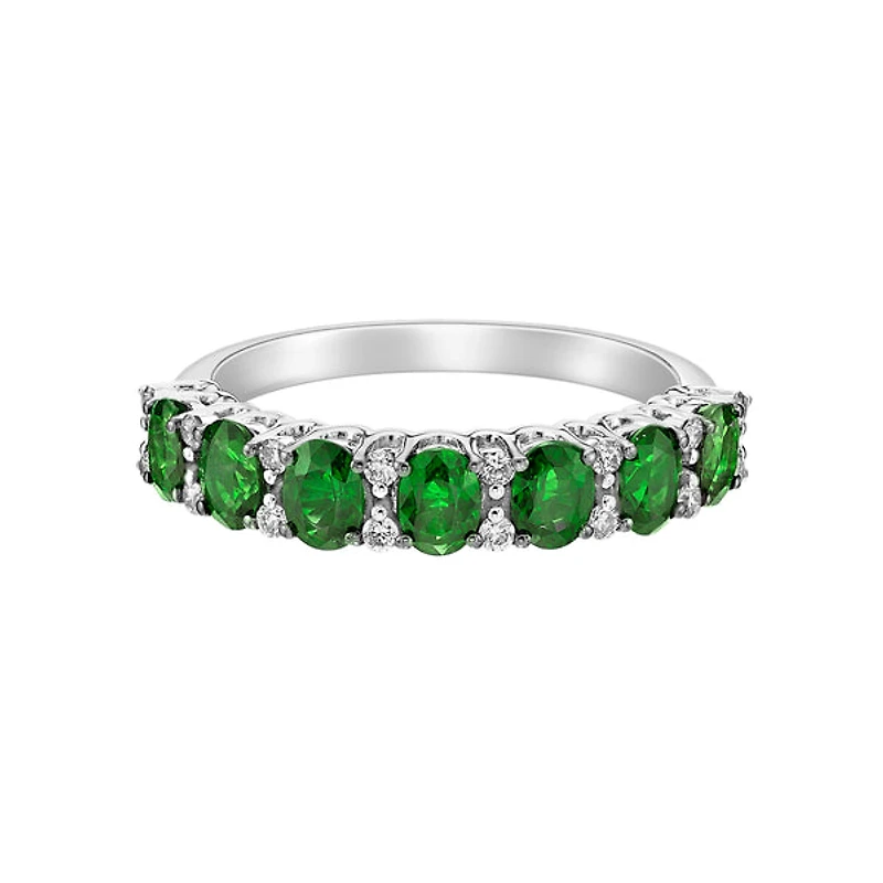 14K White Gold Prong-set Emerald Ring with Diamonds - 4.5