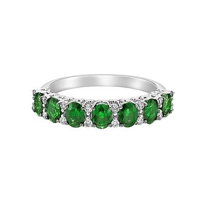 14K White Gold Prong-set Emerald Ring with Diamonds