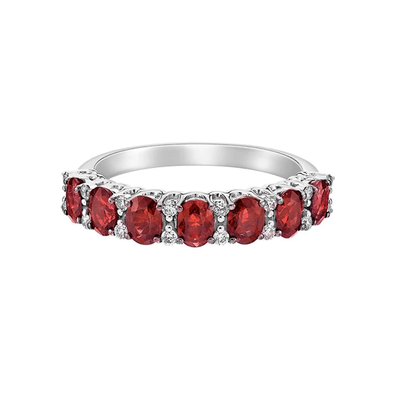 14K White Gold Prong-set Ruby Ring with Diamonds