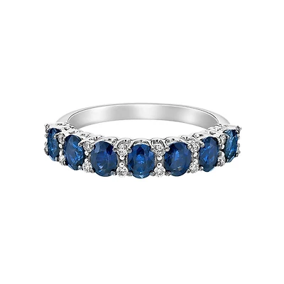 14K White Gold Prong-set Sapphire Ring with Diamonds