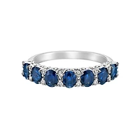14K White Gold Prong-set Sapphire Ring with Diamonds