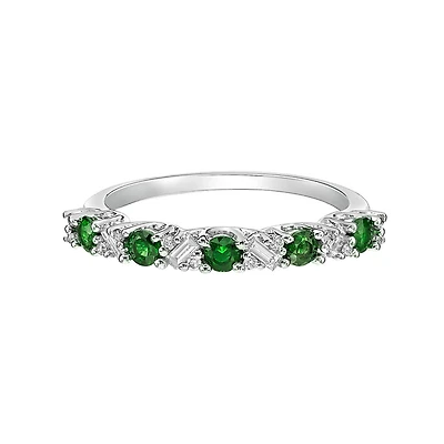14K White Gold Emerald & diamond band