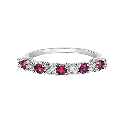 14K White Gold Ruby & diamond band