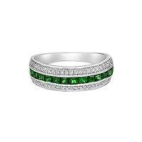 14K White Gold Channel-set Emerald ring with Diamonds