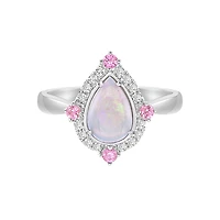 10K White Gold Prong-set White Opal Ring with Sapphires & Diamonds