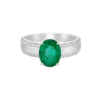 14K White Gold Brushed Emerald & Diamond ring