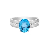 10K White Gold Brushed Blue Topaz & Diamond ring