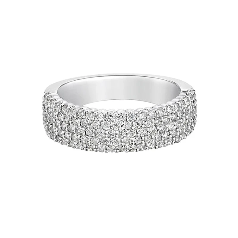 14K White Gold Multiple Row Pave-set Diamond Ring
