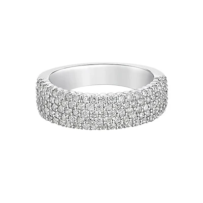 14K White Gold Multiple Row Pave-set Diamond Ring