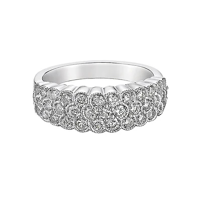 14K White Gold Prong-set diamond band with flower