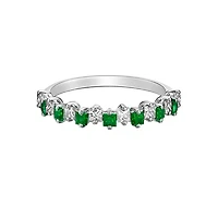 10K White Gold Prong-set Emerald & Diamond band - 4.5