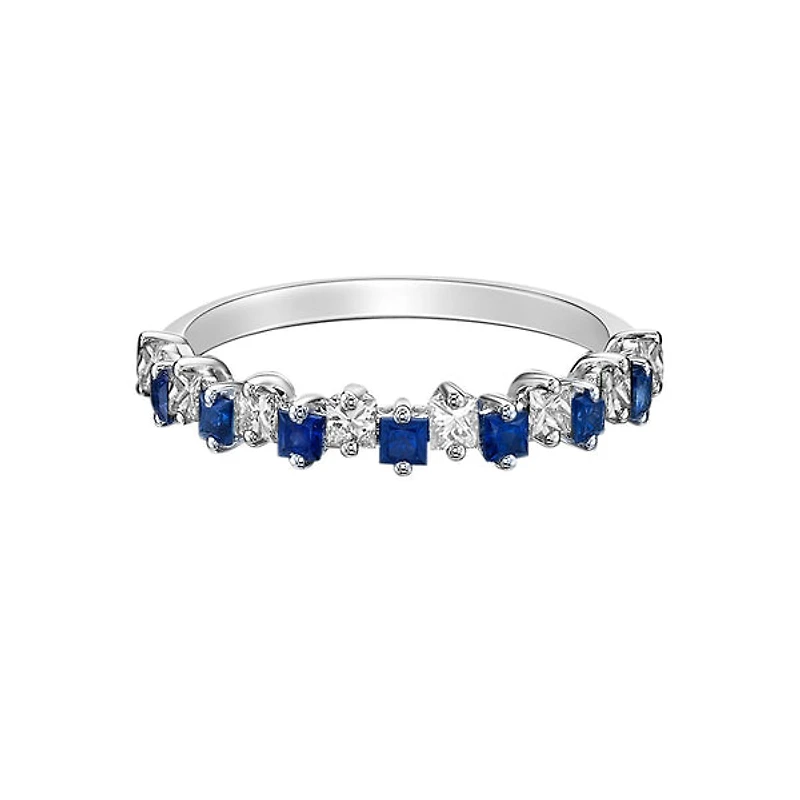 10K White Gold Prong-set Princess Sapphire & Diamond band