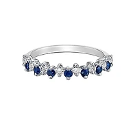 10K White Gold Prong-set Round Sapphire & Diamond band