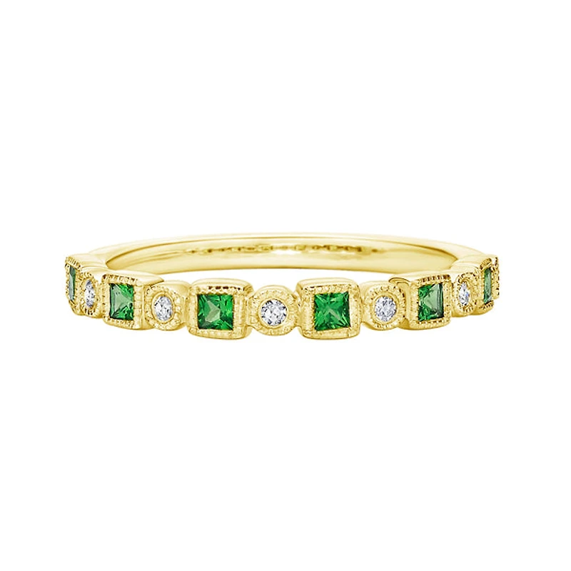 10K Yellow Gold Emerald & diamond band
