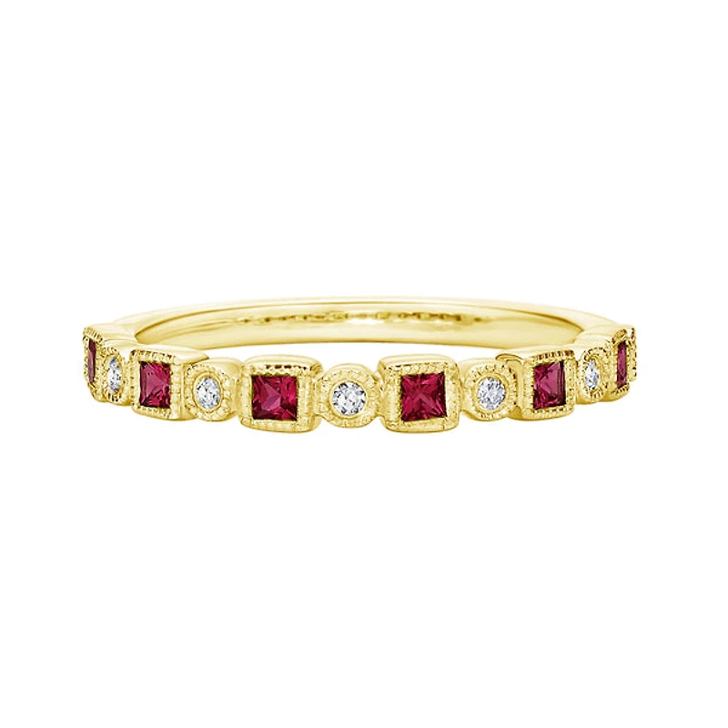 10K Yellow Gold Ruby & diamond band - 4.5