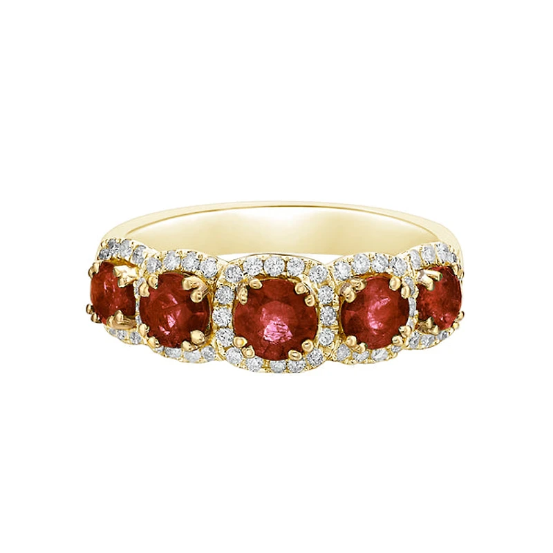 10K Yellow Gold Five stone Garnet & Diamond band