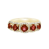 10K Yellow Gold Five stone Garnet & Diamond band