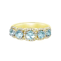 10K Yellow Gold Five stone Aquamarine & Diamond band - 4.5