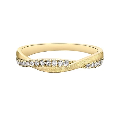 10K Yellow Gold Brushed Gold 0.21cttw diamond wedding band