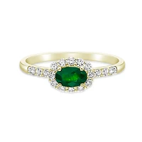 14K Yellow Gold Emerald ring with Diamond halo