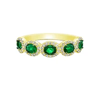 14K Yellow Gold Prong-set Emerald Ring with Diamond Halo
