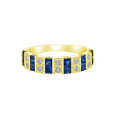 14K Yellow Gold Sapphire ring with diamonds