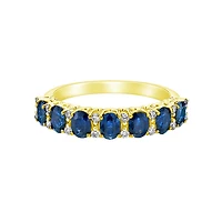 14K Yellow Gold Prong-set Sapphire Ring with Diamonds