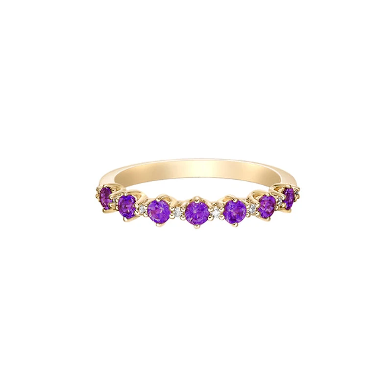 10K Yellow Gold Amethyst & diamond band - 4.5