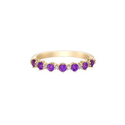 10K Yellow Gold Amethyst & diamond band - 4.5