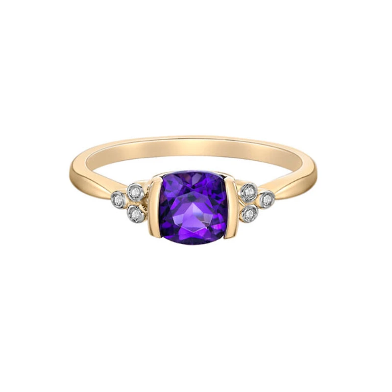 10K Yellow Gold Amethyst and Diamond Ring - 4.5