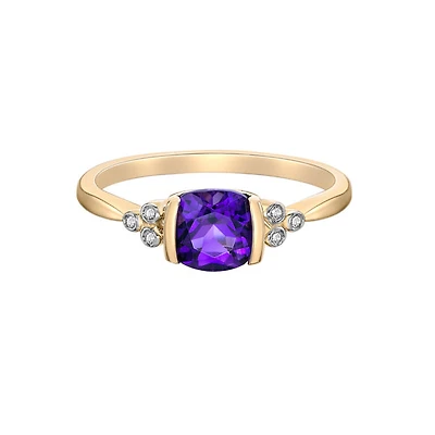 10K Yellow Gold Amethyst and Diamond Ring - 4.5