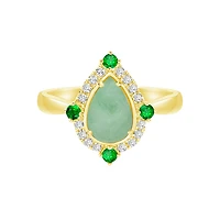 10K Yellow Gold Prong-set Jadeite Ring with Emeralds & Diamonds
