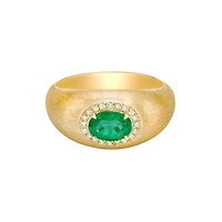 14K Gold Brushed Emerald & Diamond ring
