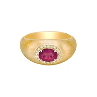 14K Gold Brushed Ruby & Diamond Ring