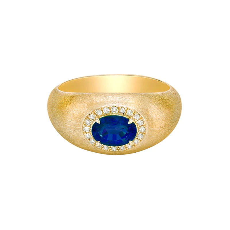 14K Yellow Gold Brushed Sapphire & Diamond ring