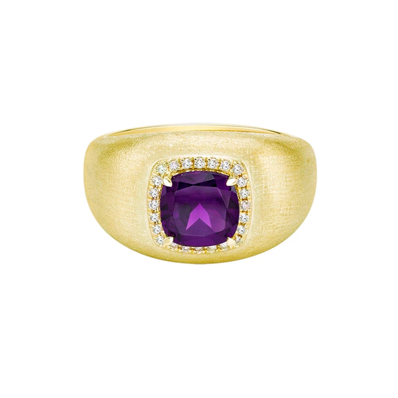 10K Yellow Gold Brushed Amethyst & Diamond ring