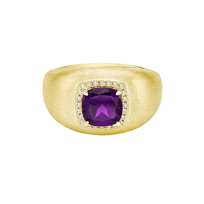 10K Yellow Gold Brushed Amethyst & Diamond ring