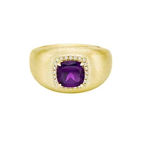 10K Yellow Gold Brushed Amethyst & Diamond ring