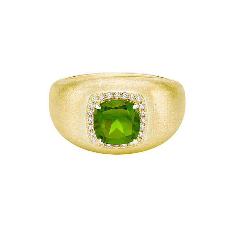 10K Yellow Gold Brushed Peridot & Diamond ring - 4.5