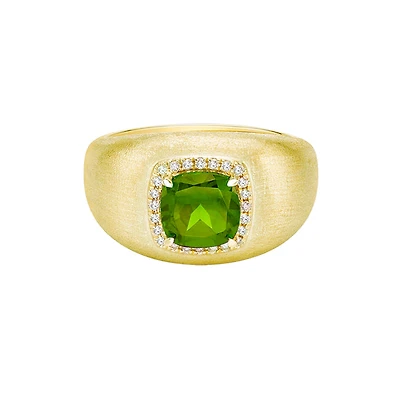 10K Yellow Gold Brushed Peridot & Diamond ring