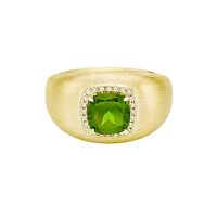 10K Yellow Gold Brushed Peridot & Diamond ring - 4.5