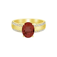 10K Yellow Gold Brushed Garnet ring with Diamonds - 4.5