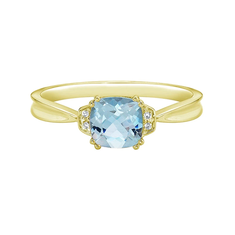 10K Yellow Gold Prong-set Aquamarine ring with Diamond accent - 4.5