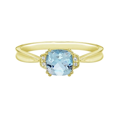 10K Yellow Gold Prong-set Aquamarine ring with Diamond accent