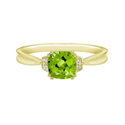 10K Yellow Gold Peridot and Diamond Ring - Size 7 - 4.5