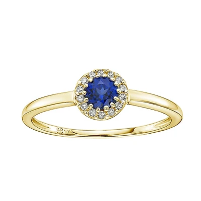 10K Yellow Gold Blue Sapphire with Halo Ring