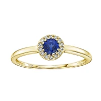 10K Yellow Gold Blue Sapphire with Halo Ring