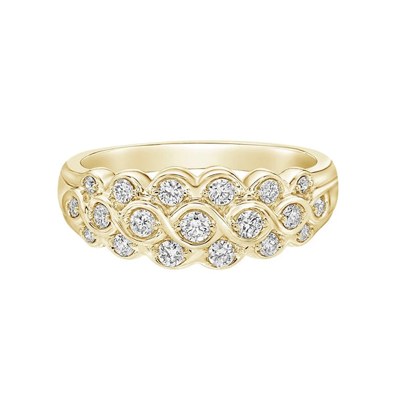 14K Yellow Gold Prong-set diamond band curves