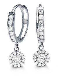 Tracking - 10K White Gold Huggie Dangling Earrings with Cubic Zirconia  - 10mm